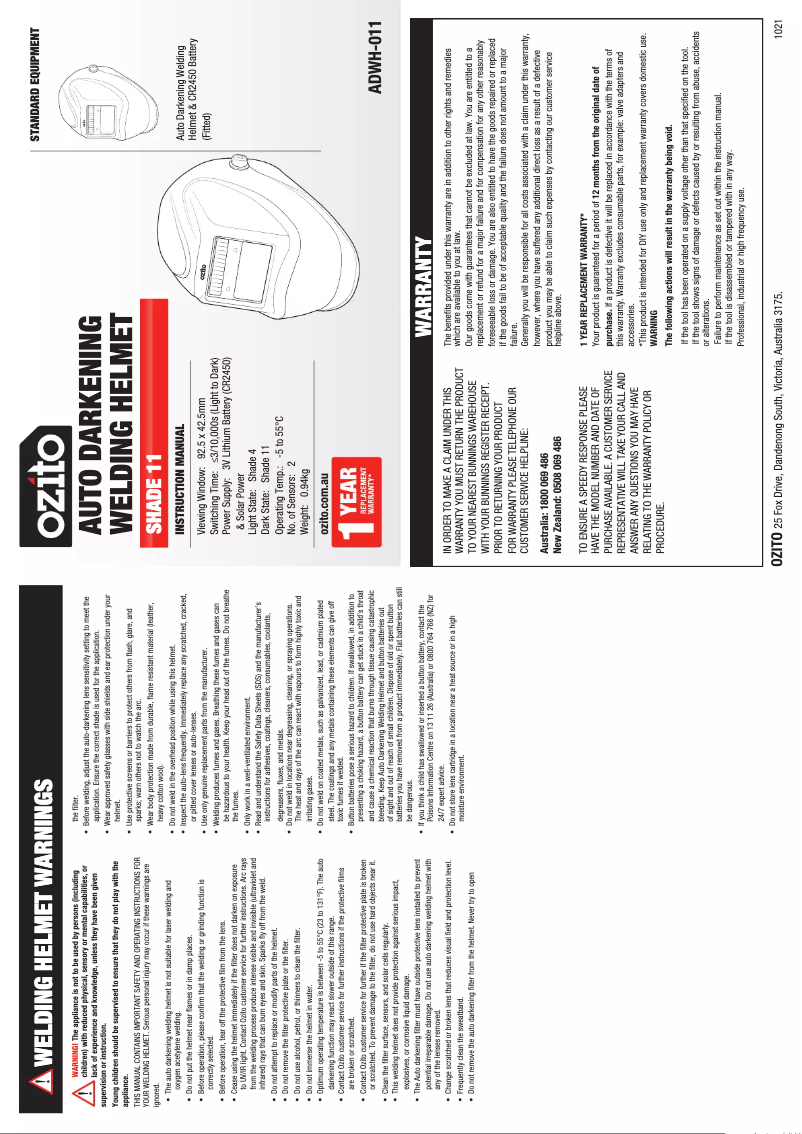 Page 1 de la notice Manuel utilisateur Ozito ADWH-011