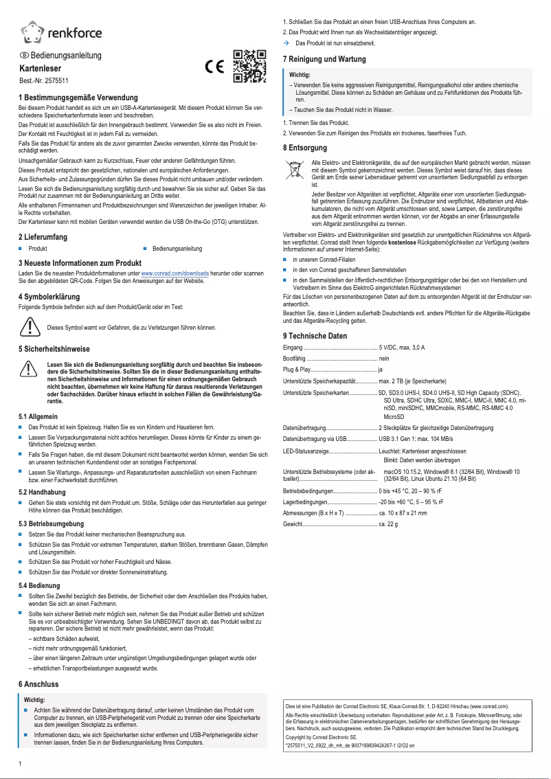 Page 1 de la notice Manuel utilisateur Renkforce RF-PCR-220