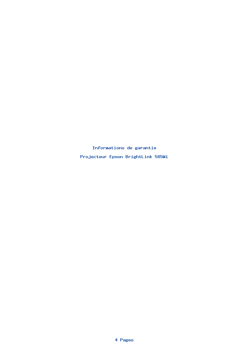 Page 1 de la notice Informations de garantie Epson BrightLink 585Wi