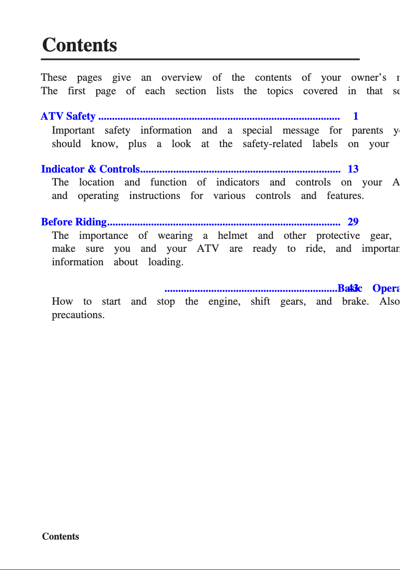 Page 1 de la notice Manuel utilisateur Honda TRX90X (2012)