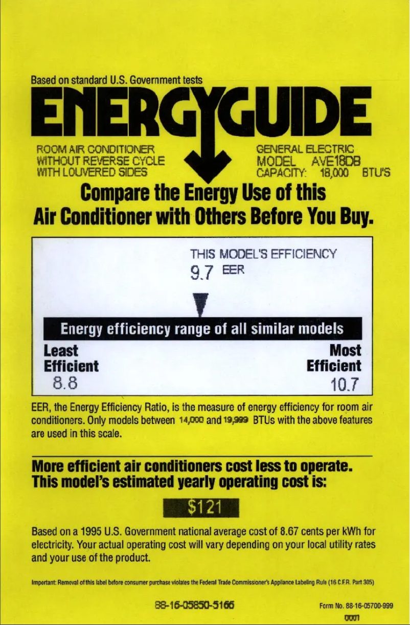 Página 1 del manual Etiqueta energética GE AVE18DB