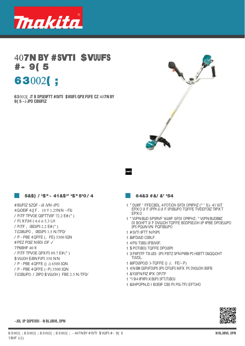 Page 1 of the manual Technical Sheet Makita UR002GZ
