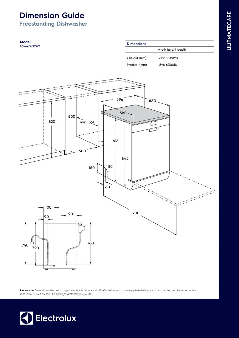 Página 1 del manual Dibujo técnico Electrolux ESA47200SW