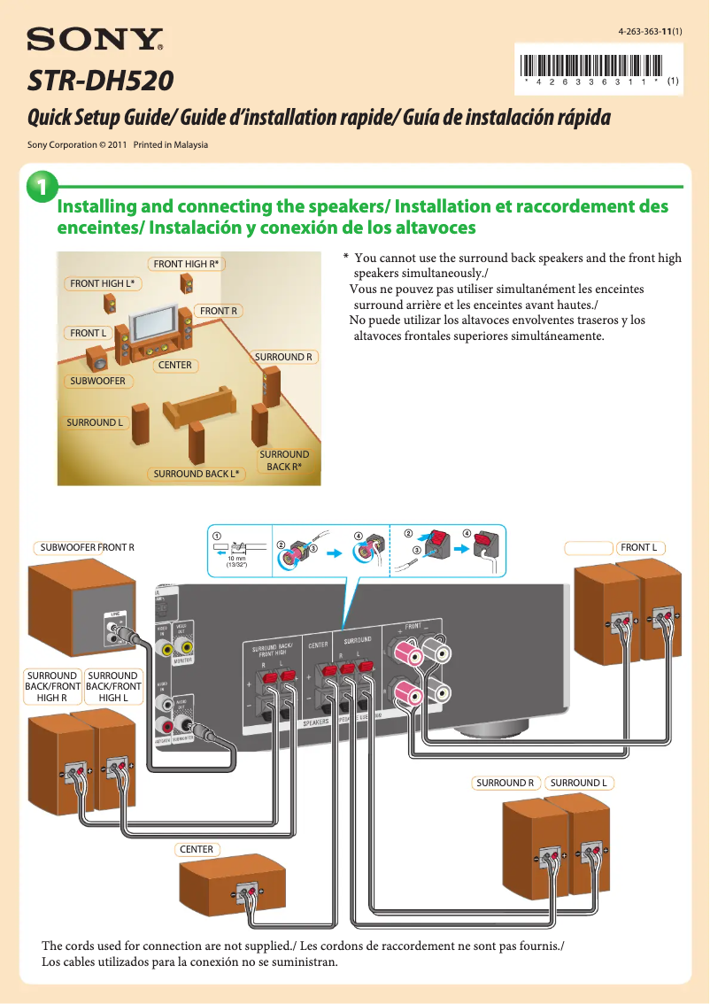 Page 1 de la notice Guide d'installation Sony STR-DH520