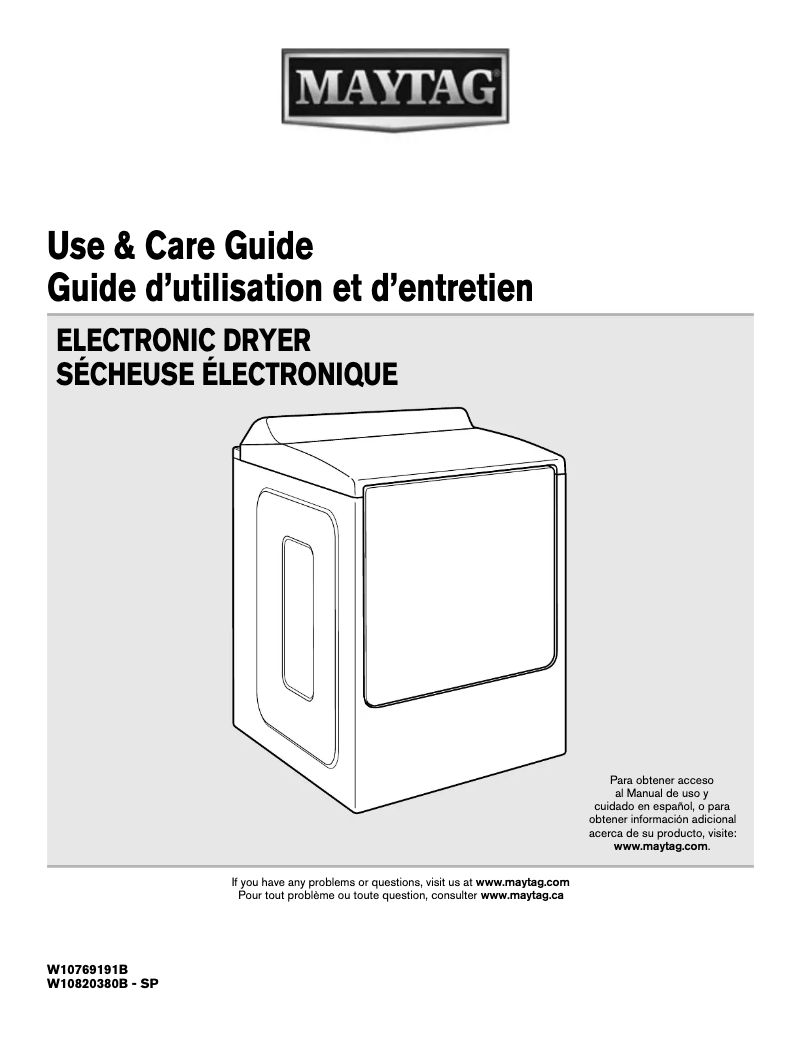 Page 1 de la notice Manuel d'utilisation et d'entretien Maytag MGDB955F