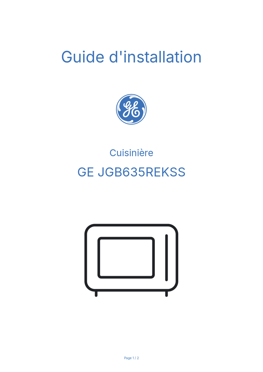 Page 1 de la notice Guide d'installation GE JGB635REKSS