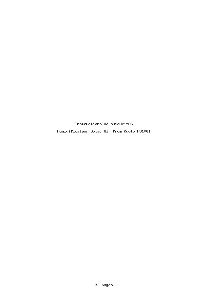Page 1 de la notice Instructions de sécurité Solac Air from Kyoto HU1061