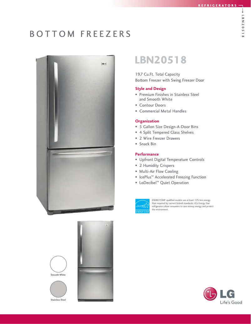 Page 1 de la notice Fiche technique LG LBN20518ST