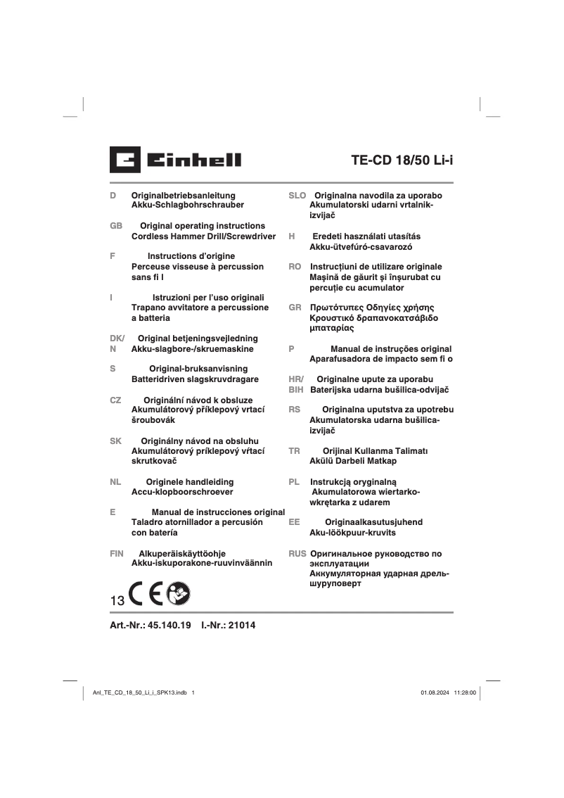Página 1 del manual Manual de usuario Einhell TE-CD 18/50 Li-i