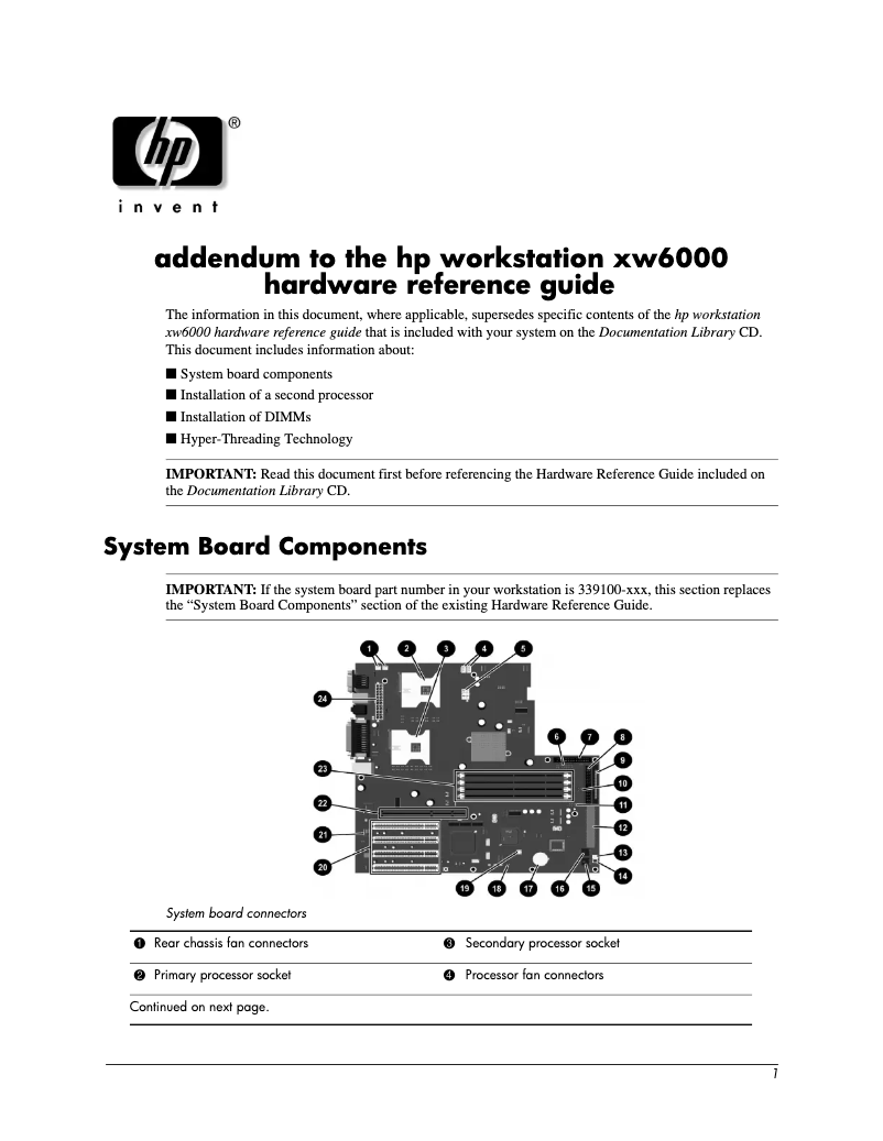 Page n°1 - Manuel utilisateur HP xw6000