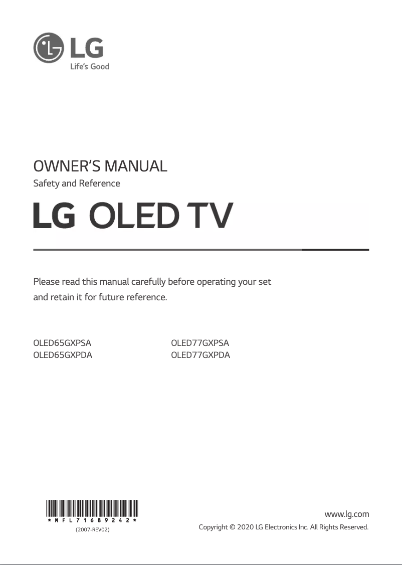 Page 1 of the manual User Manual LG OLED65GXPSA