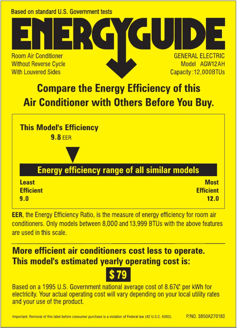 Página 1 del manual Etiqueta energética GE AGW12AH