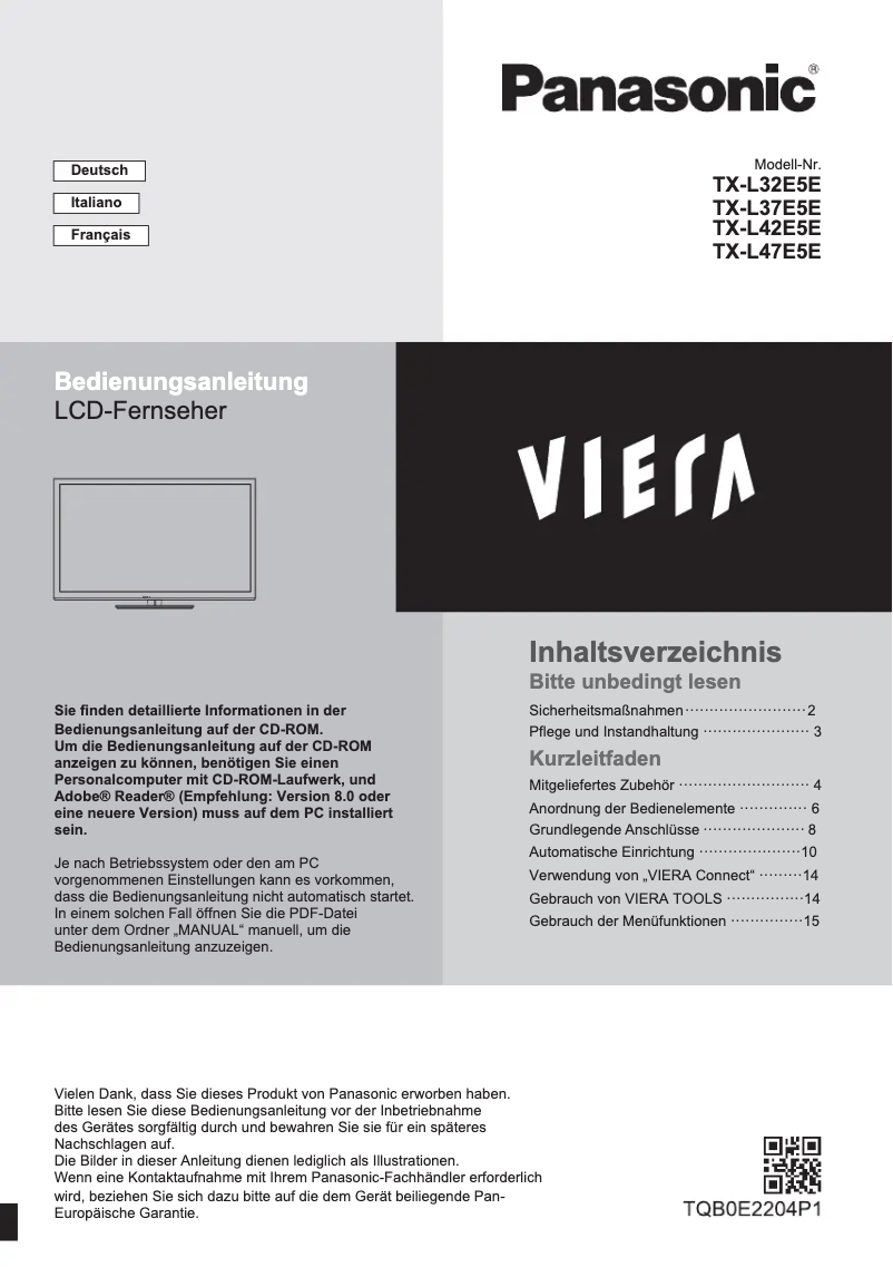 Page 1 de la notice Manuel utilisateur Panasonic TX-L37E5E