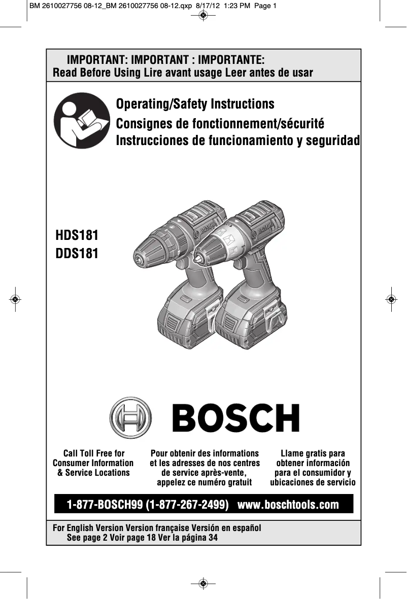 Page 1 of the manual User Manual Bosch HDS181-01