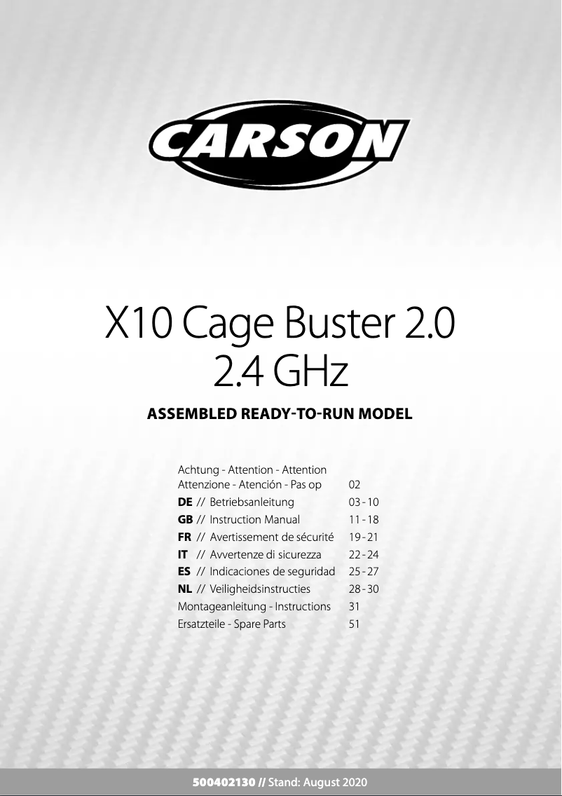 Page 1 de la notice Manuel utilisateur Carson Cage Buster