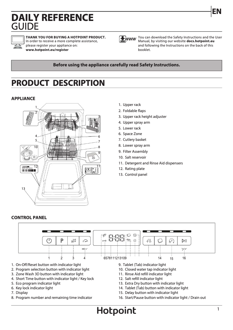 Página 1 del manual Manual de usuario Hotpoint HSFO 3T223 W X UK N