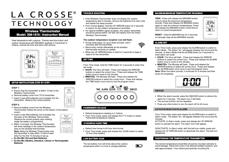 Page 1 de la notice Manuel utilisateur La Crosse Technology 308-1910R