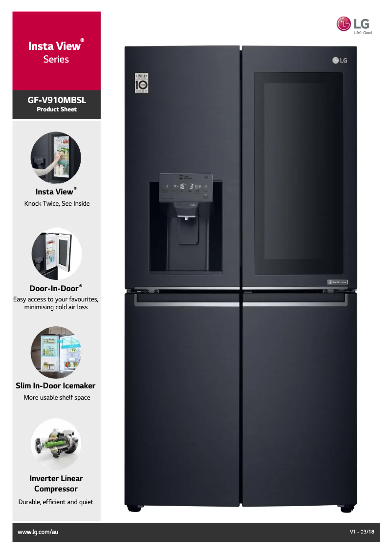 Page 1 de la notice Fiche technique LG GF-V910MBSL