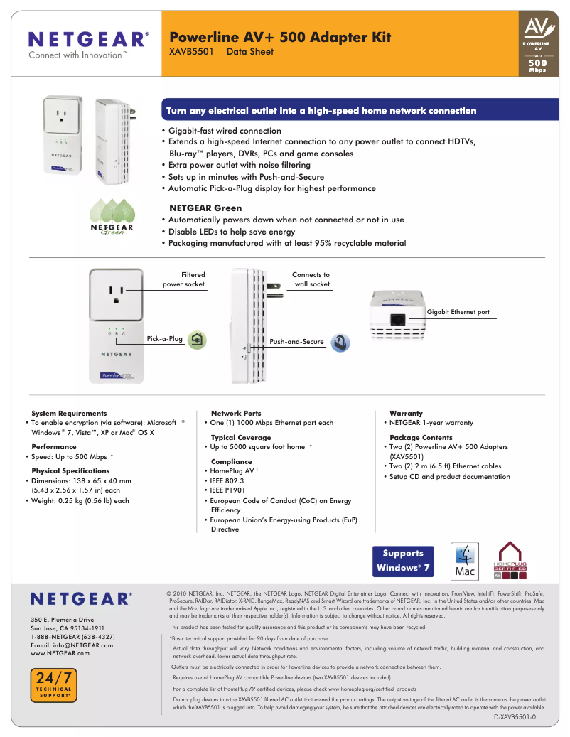 Page 1 de la notice Fiche technique Netgear XAV5501