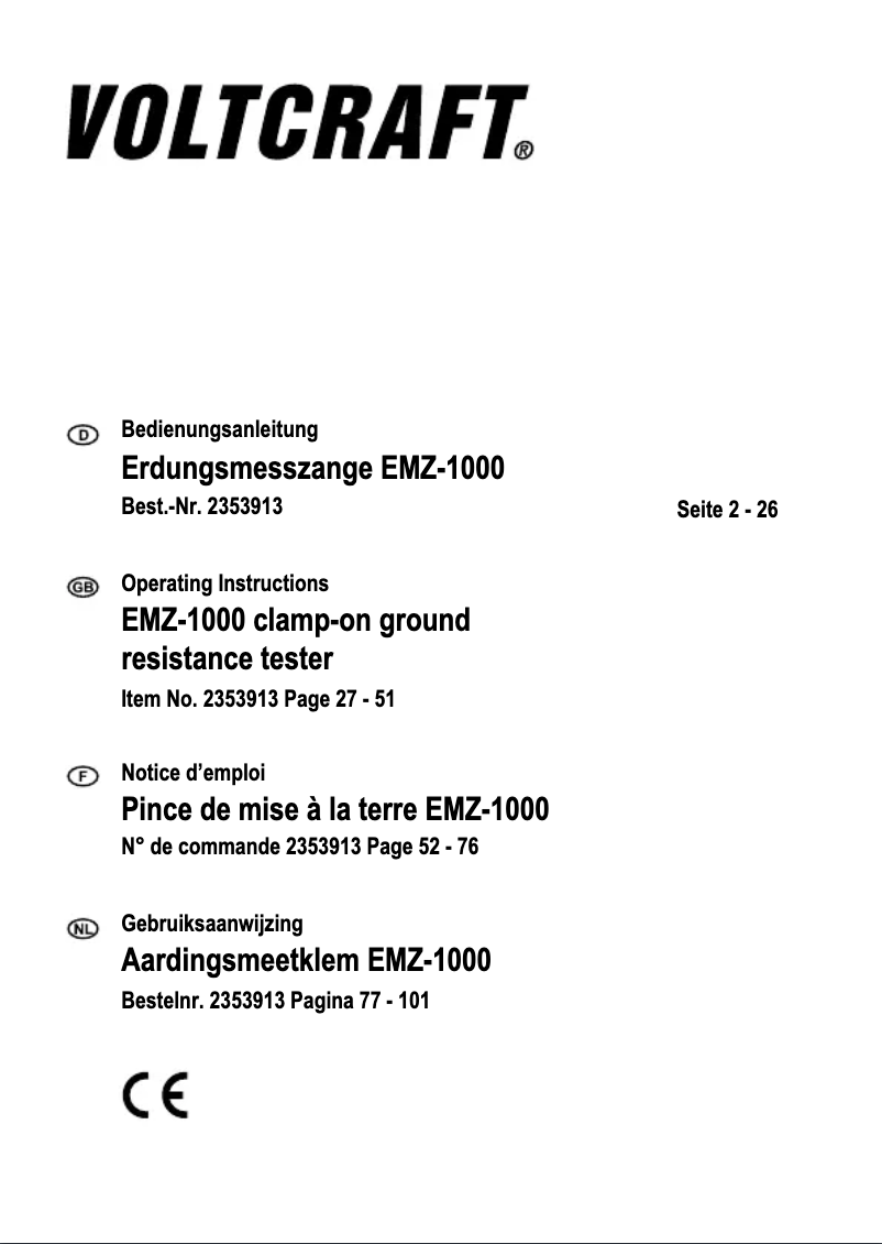 Page 1 de la notice Manuel utilisateur Voltcraft EMZ-1000