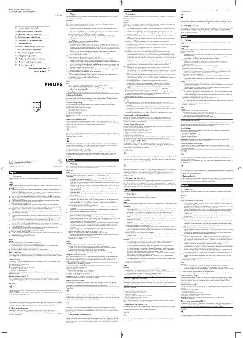 Page 1 de la notice Manuel utilisateur Philips Pure Essentials Collection HR2084