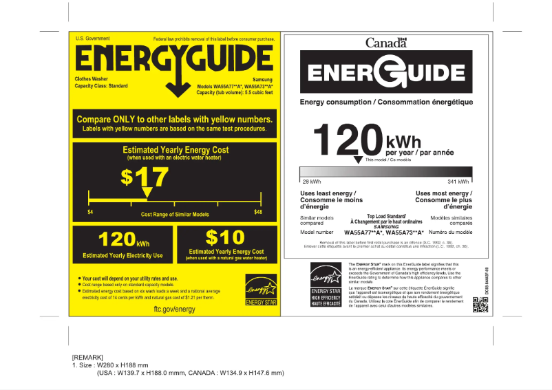 Página 1 del manual Etiqueta energética Samsung WA55A7300AE