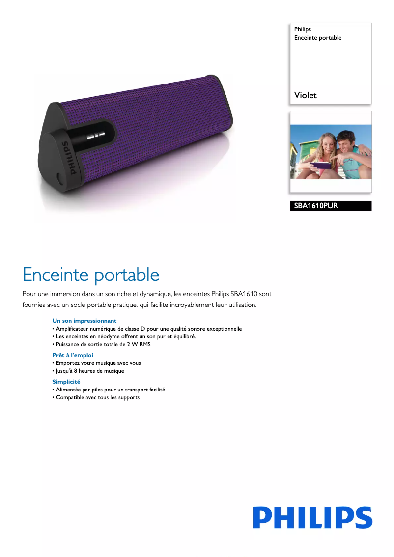 Página 1 del manual Ficha técnica Philips SBA1610PUR