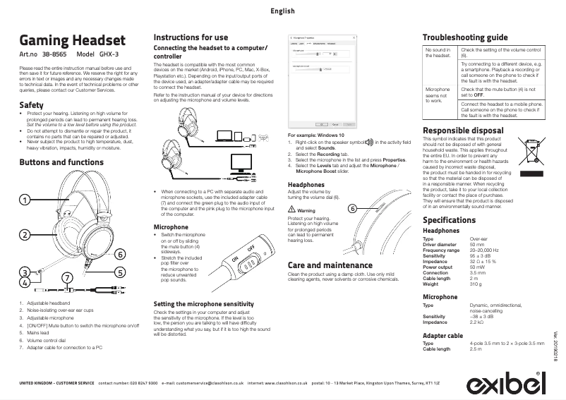 Page 1 de la notice Manuel utilisateur Exibel GHX-3
