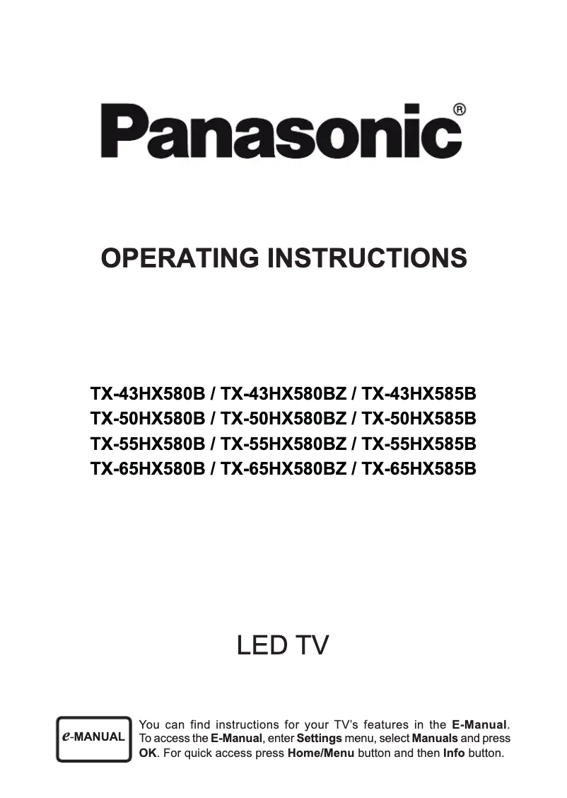 Page 1 of the manual User Manual Panasonic Viera TX-55HX580B