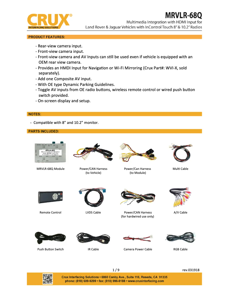 Page 1 de la notice Manuel utilisateur CRUX MRVLR-68Q