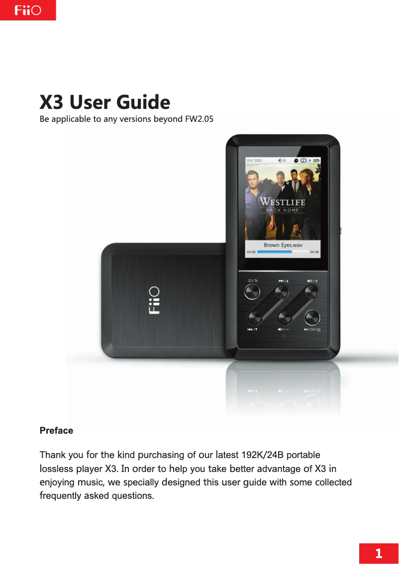 Page 1 de la notice Manuel utilisateur FiiO X3