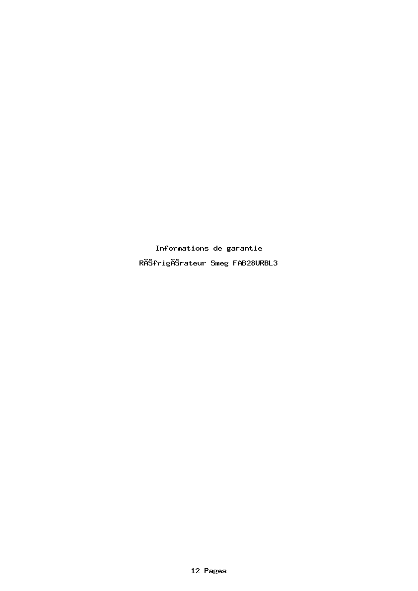 Page 1 de la notice Informations de garantie Smeg FAB28URBL3