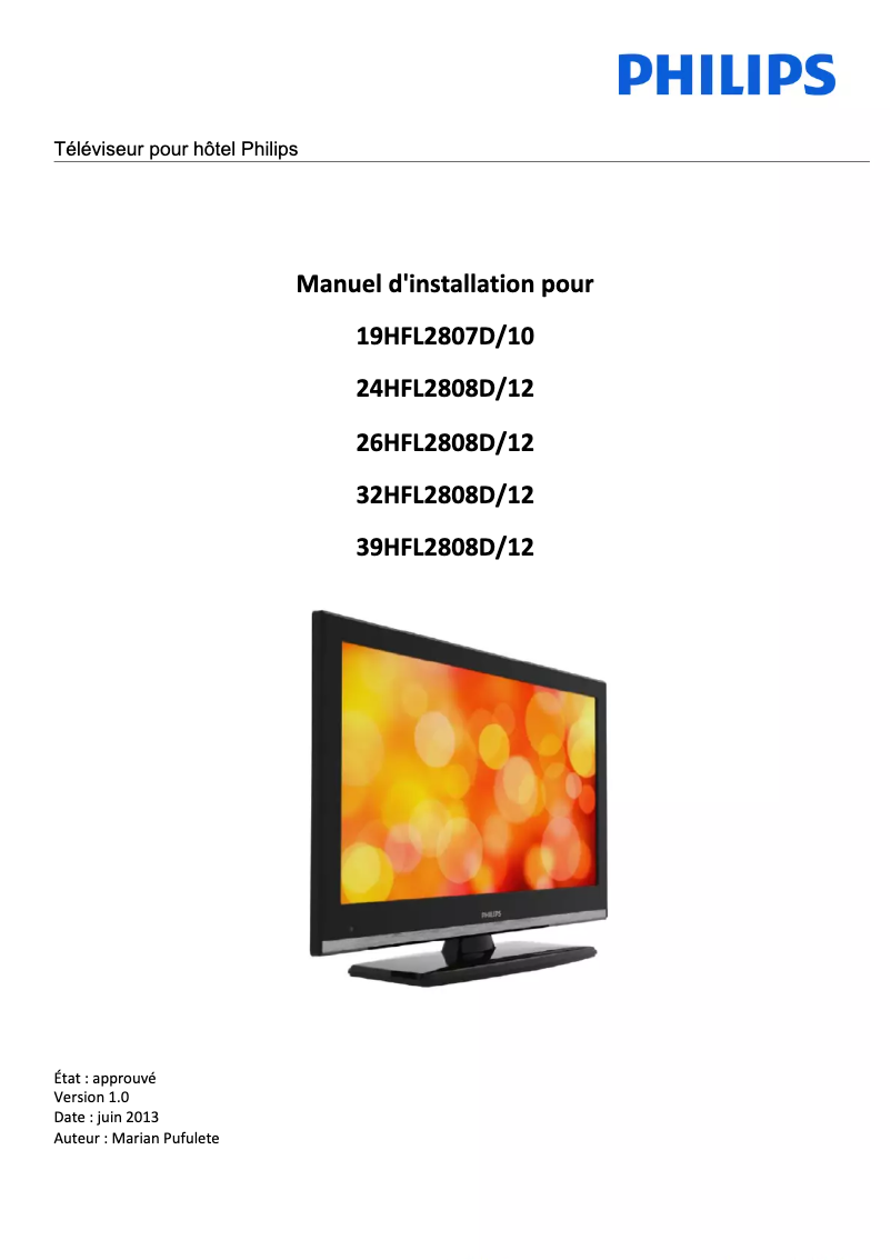 Page 1 of the manual Installation Guide Philips 24HFL2808D