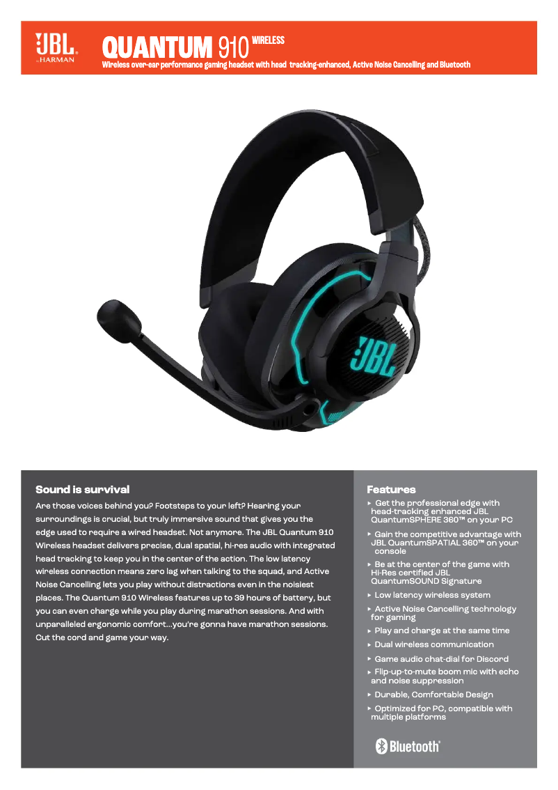 Page 1 de la notice Fiche technique JBL Quantum 910 Wireless