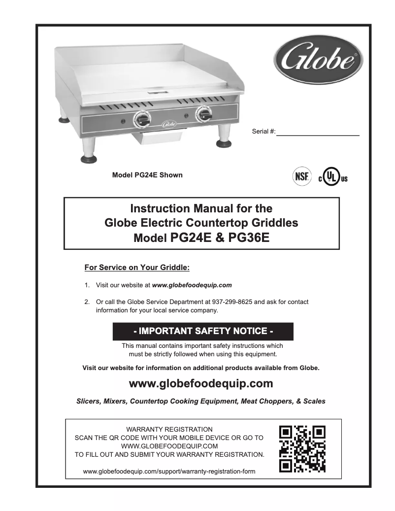 Page 1 de la notice Manuel utilisateur Globe PG36E