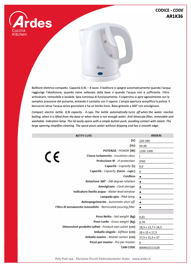 Page 1 de la notice Fiche technique Ardes AR1K36