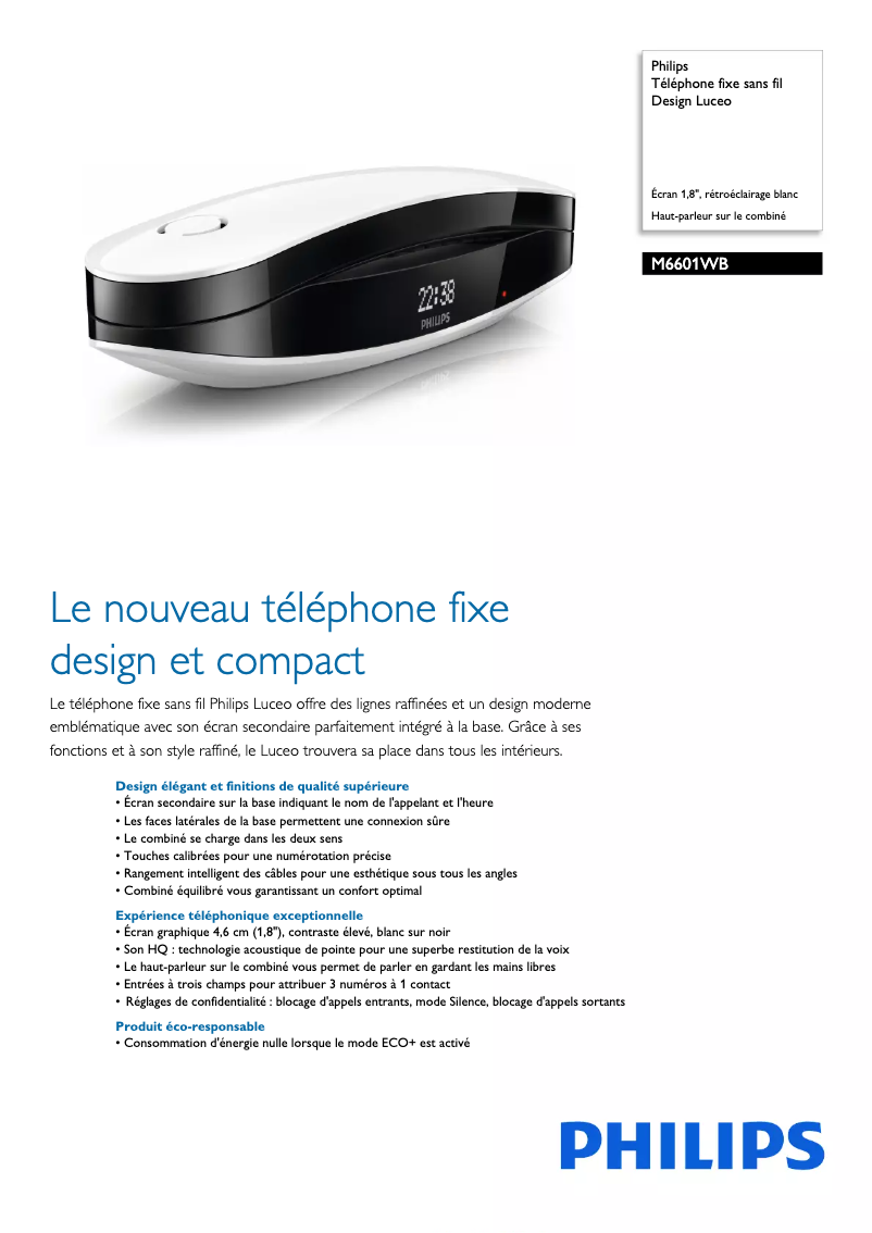 Page n°1 - Fiche technique Philips Luceo M660