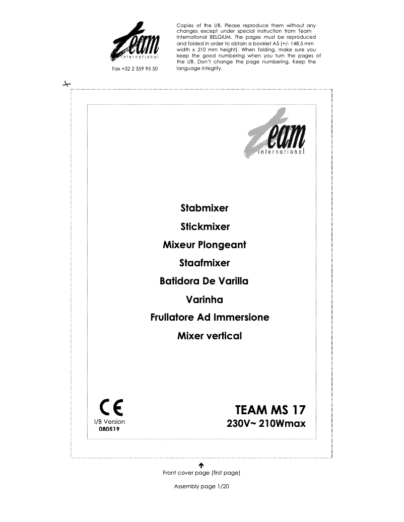 Page 1 de la notice Manuel utilisateur Team MS 17