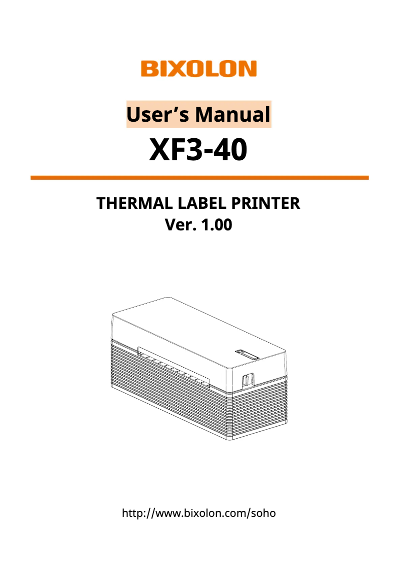 Page 1 of the manual User Manual Bixolon XF3-40