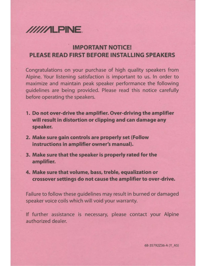 Page 1 de la notice Manuel utilisateur Alpine R-S69.2