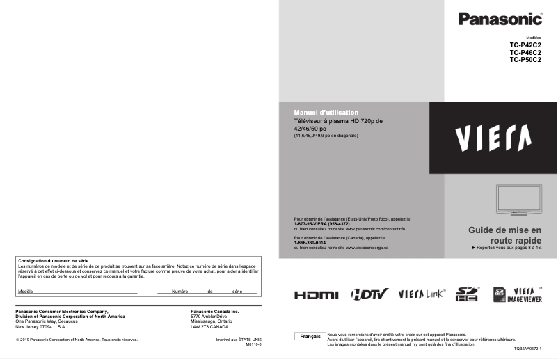 Page 1 of the manual User Manual Panasonic Viera TC-P50C2