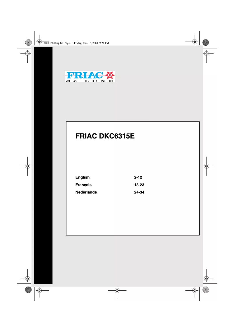 Page 1 de la notice Manuel utilisateur Friac DKC 6315 E