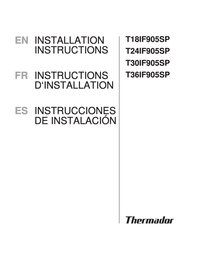 Page 1 de la notice Guide d'installation Thermador T36IF905SP