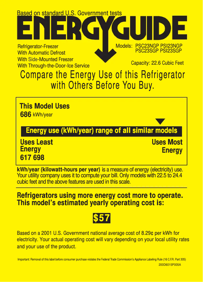 Page 1 de la notice Label énergétique GE Profile CustomStyle PSI23NGPCC