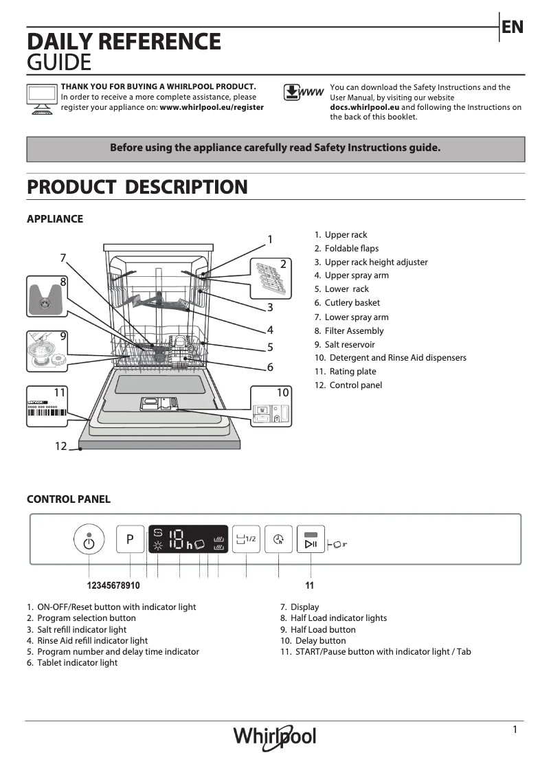 Page 1 de la notice Manuel utilisateur Whirlpool WI 5020