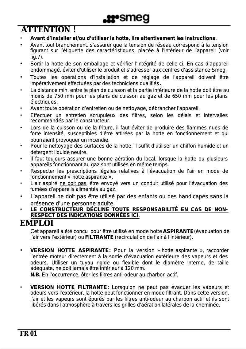 Page 1 de la notice Manuel utilisateur Smeg KD90X-2