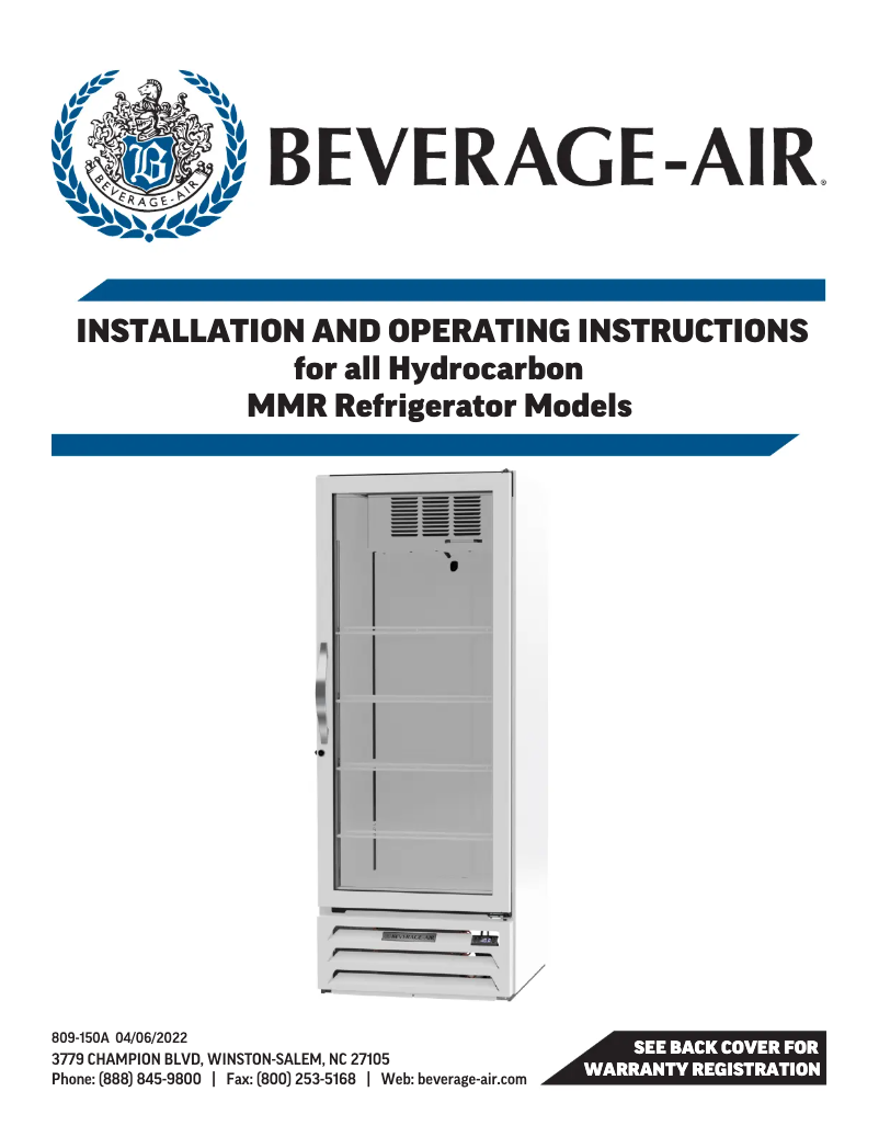 Page 1 de la notice Manuel utilisateur Beverage-Air MMR27HC-1-B-IQ-18