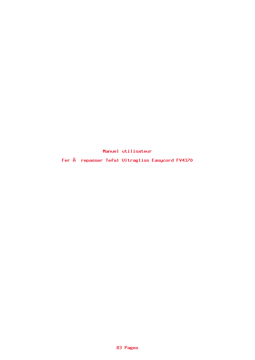 Page 1 de la notice Manuel utilisateur Tefal Ultragliss Easycord FV4370