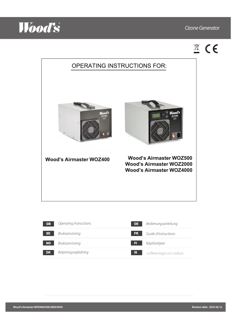 Page 1 de la notice Manuel utilisateur Wood's Airmaster WOZ4000