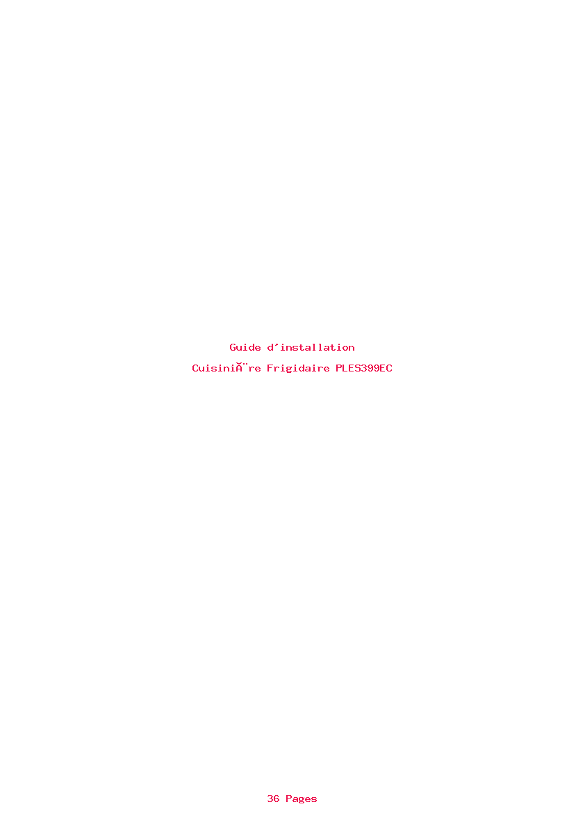Page 1 de la notice Guide d'installation Frigidaire PLES399EC
